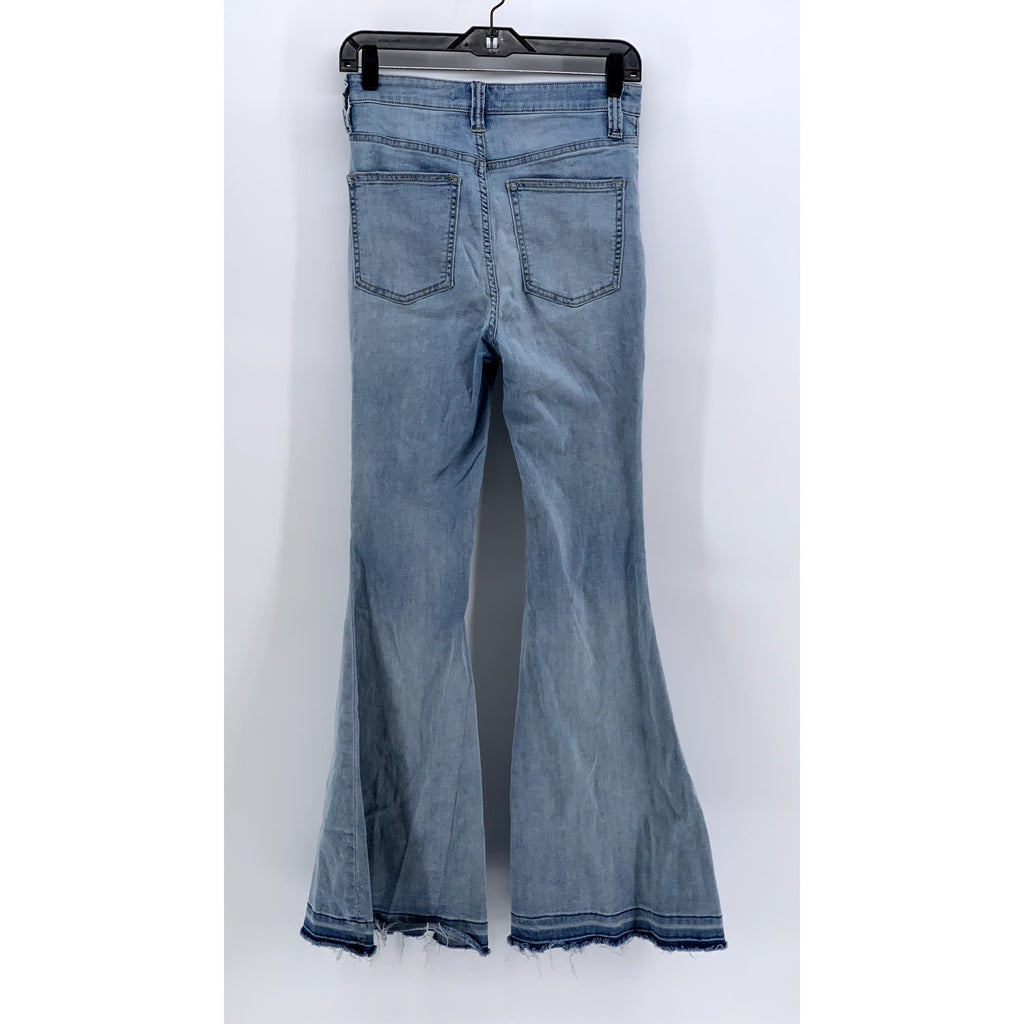 WE THE FREE Women's Light Wash Denim Button-Front Raw Flare Jeans SZ 28