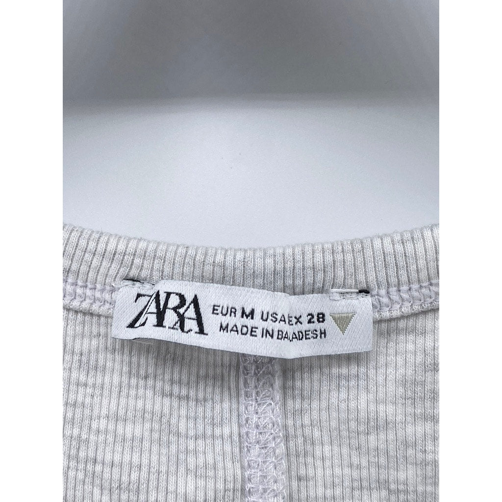 ZARA Women's Light Gray Ribbed Scoop-Neck Cropped Tank Top SZ M