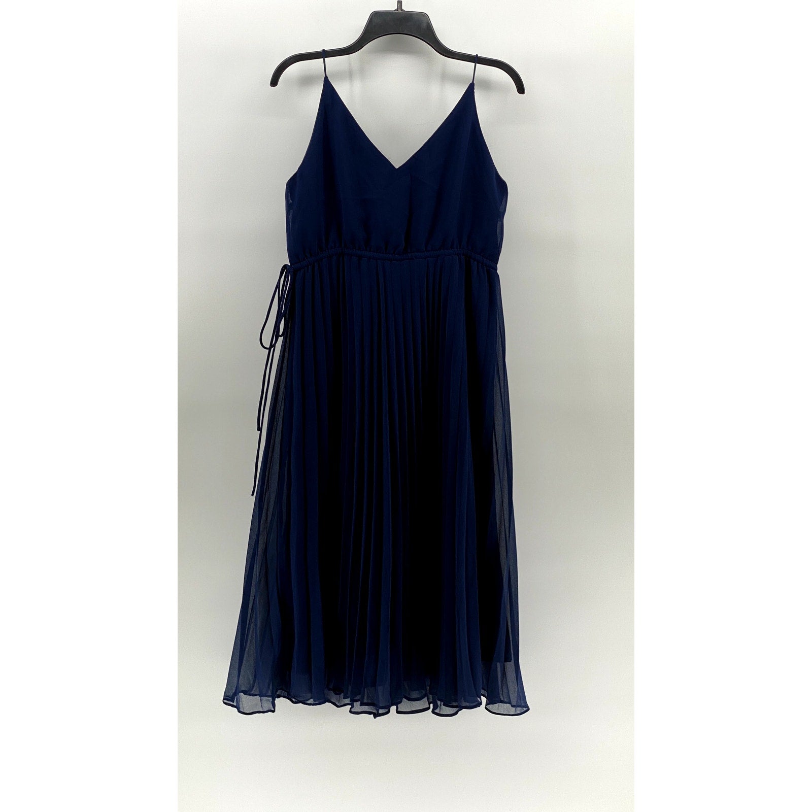ASOS DESIGN Women's Dark Blue V-Neck Tie-Waist Pleated Midi Dress SZ 10