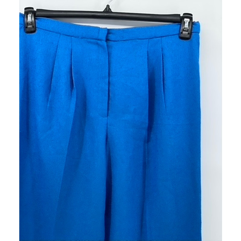 UNBRANDED Women's Royal Blue Textured Pleated Straight-Leg Pant SZ S