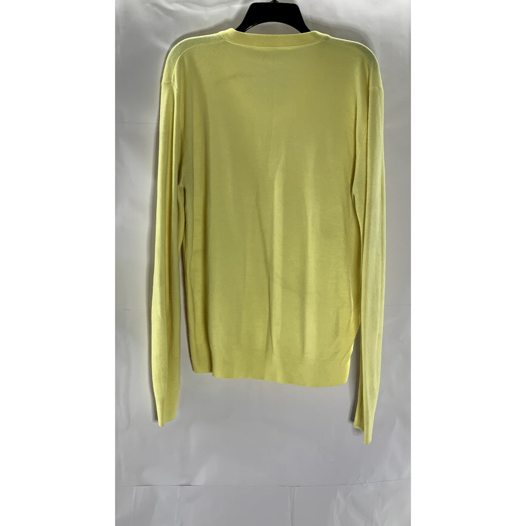 UNBRANDED Men’s Yellow Solid Knit V-Neck Long Sleeve Pullover Sweater SZ L