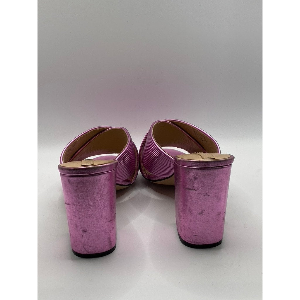 ALDO Women's Pink Metallic Round Peep-Toe Slip-On Block Heel Sandals SZ 7.5