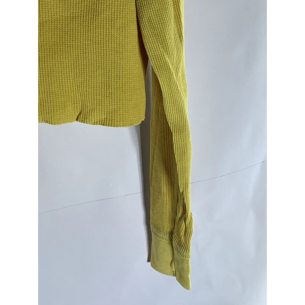 WILD FABLE Women's Yellow Long Sleeve Thermal Henley Crop Top SZ M