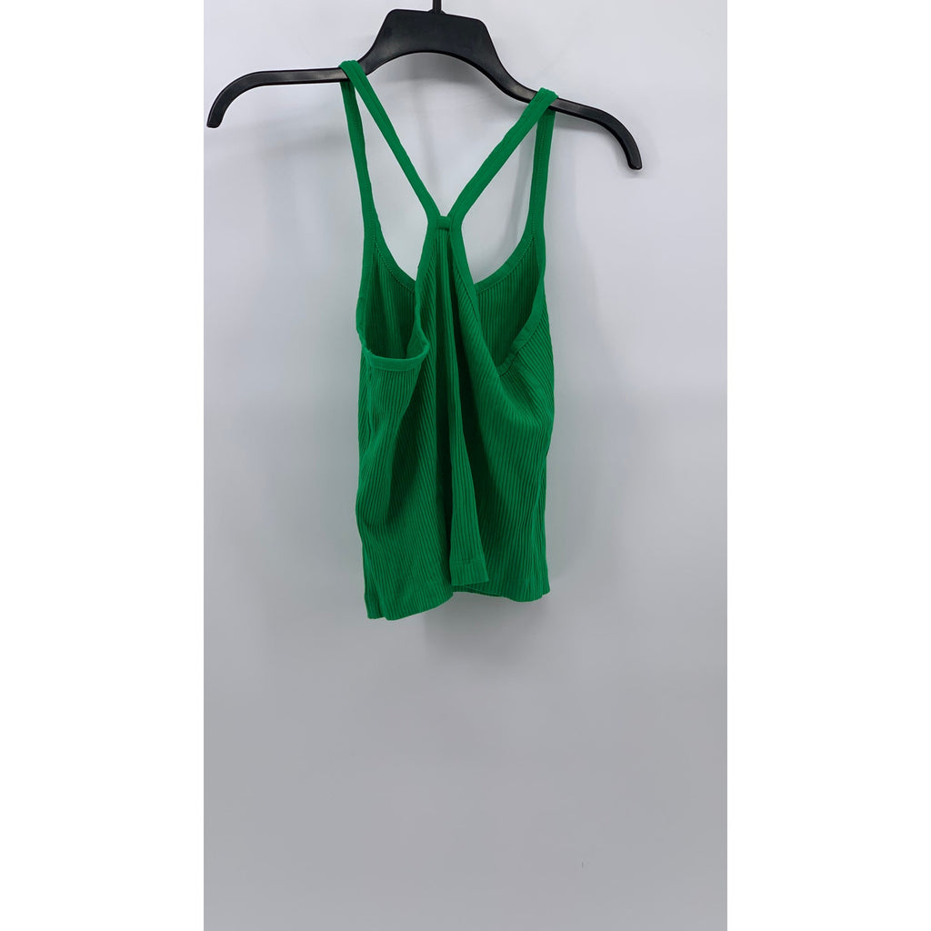 ZARA Women's Green Ribbed Scoop-Neck Spaghetti Strap Casual Tank Top SZ M