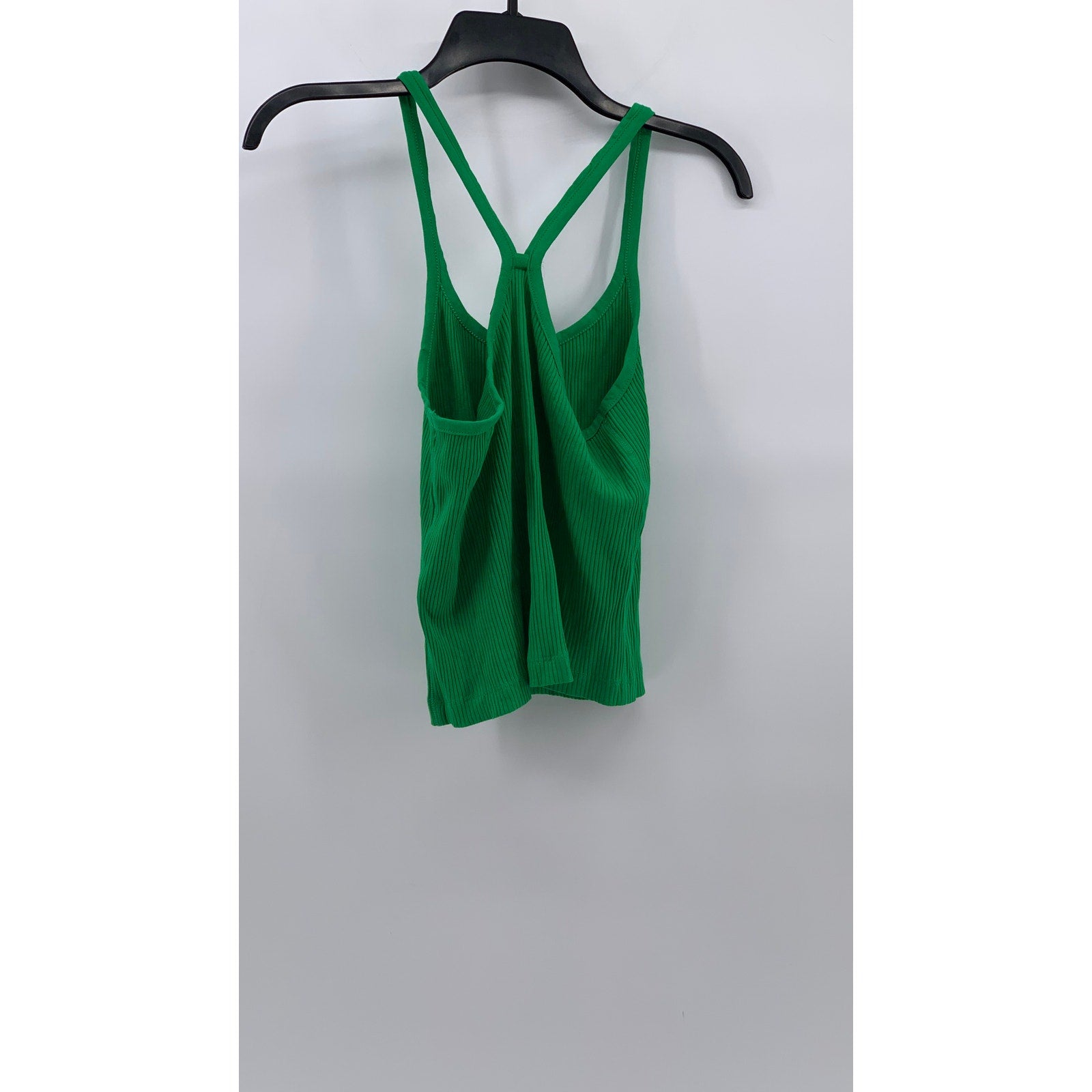ZARA Women's Green Ribbed Scoop-Neck Spaghetti Strap Casual Tank Top SZ M
