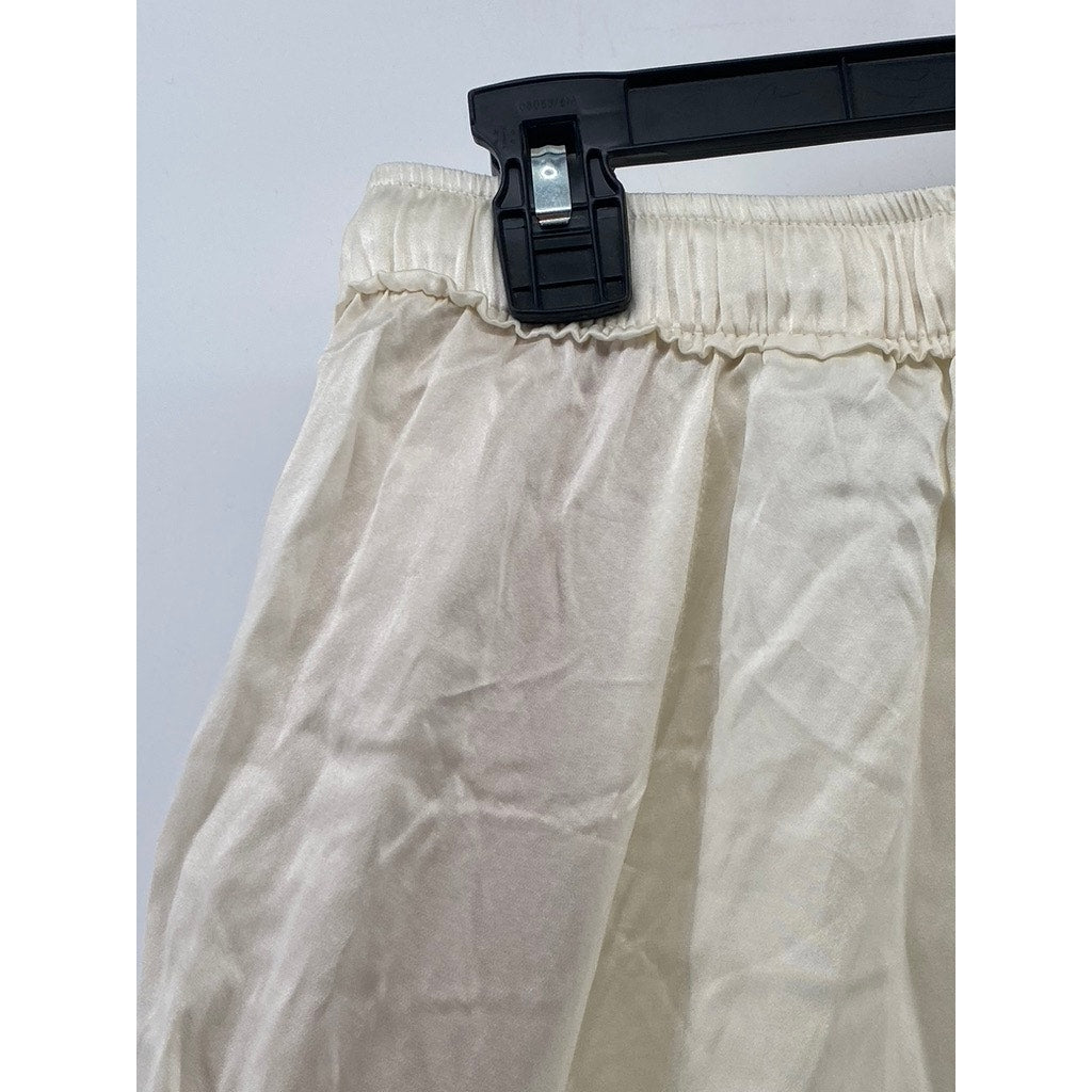 ZARA Women's Off-White Silk Drawstring Relaxed Fit Pull-On Pajama Pants SZ M