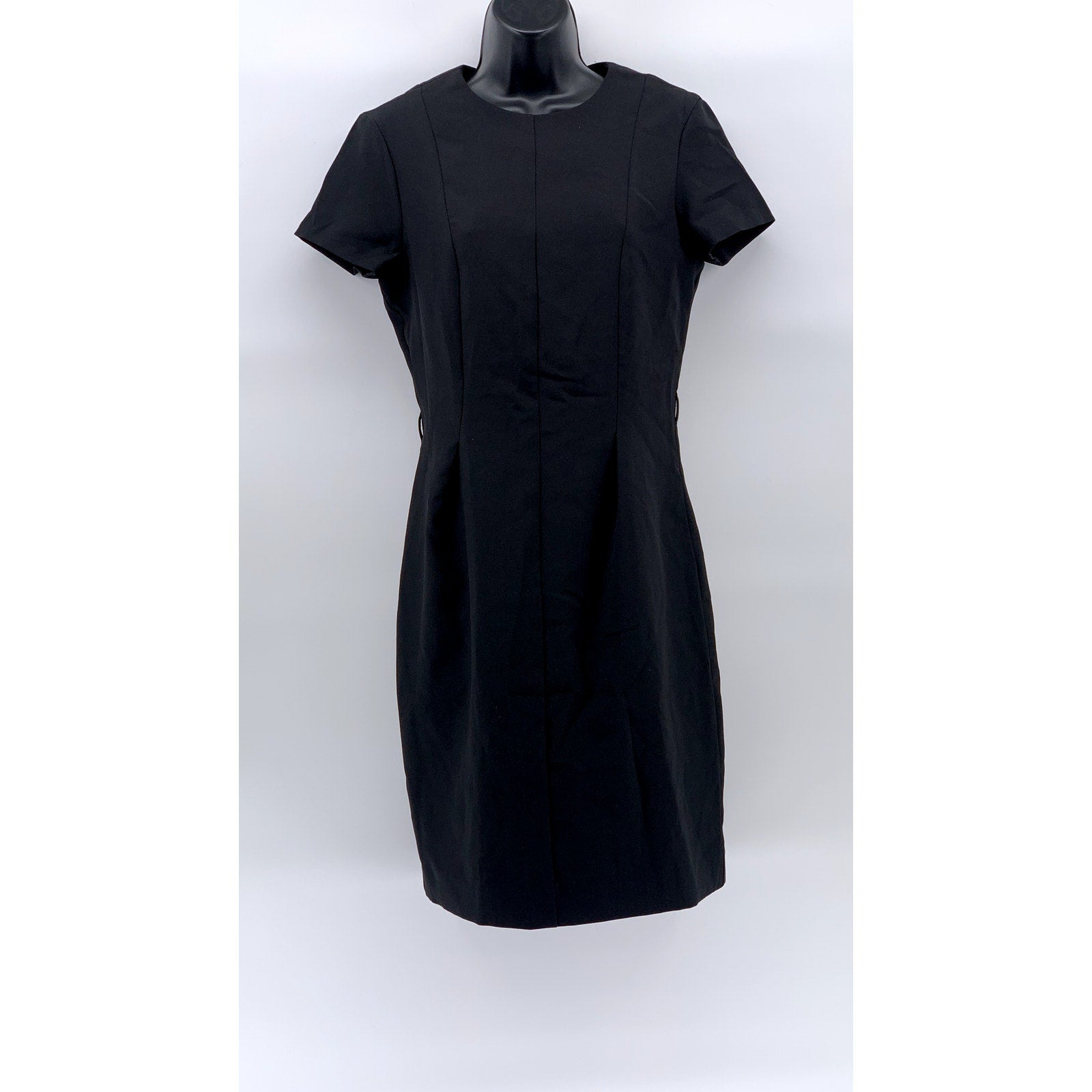 H&M Women's Black Crewneck Short Flutter Sleeves Sheath Knee Length Dress SZ S