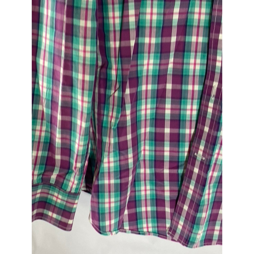 BANANA REPUBLIC Men's Purple-Teal Plaid Tailored Slim-Fit Button-Up Shirt SZ M