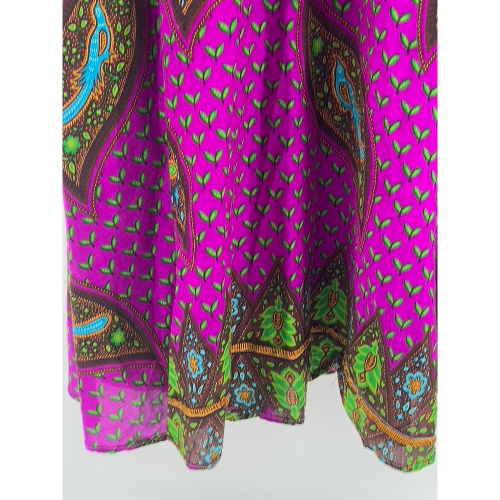UNBRANDED Women's Purple/Green Printed Wrap Style Maxi Skirt SZ S