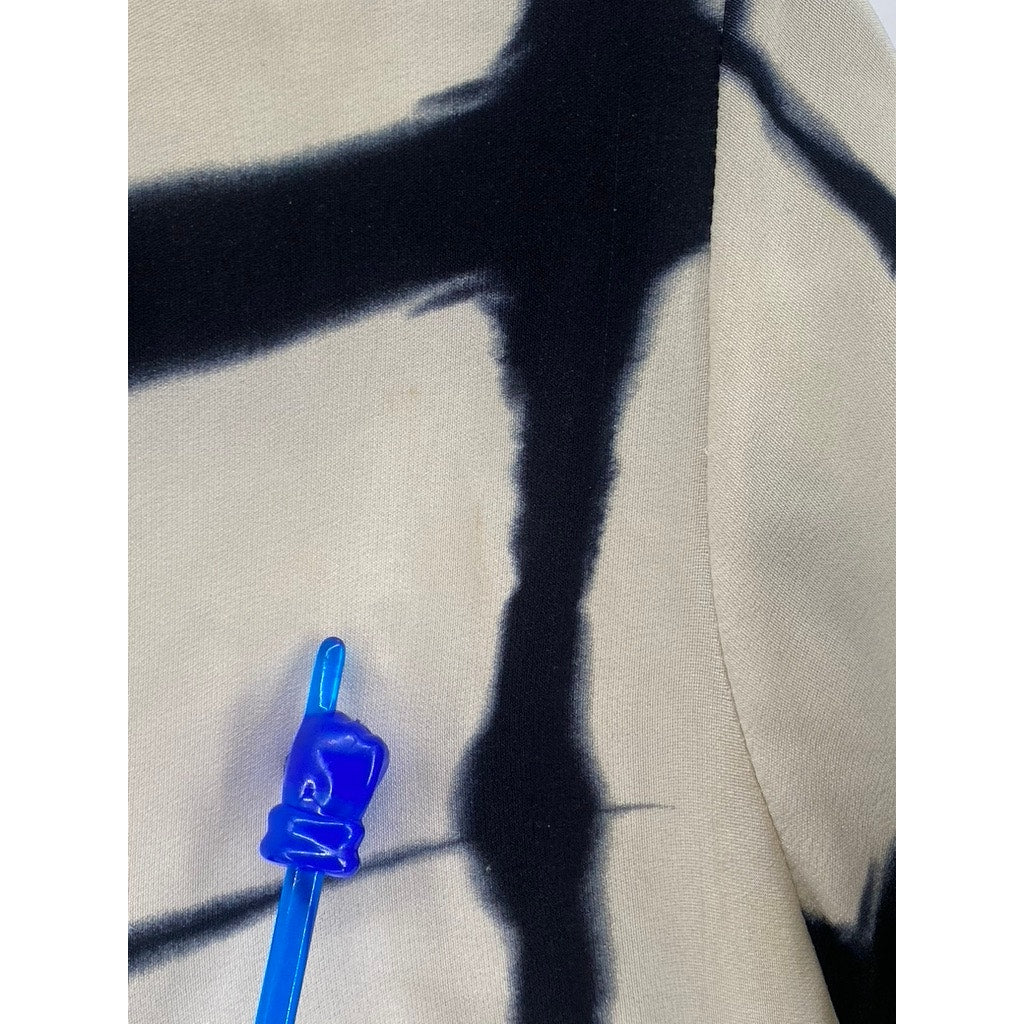 ADAM LIPPIES Women's Beige-Black Silk Printed Button-Up Tunic Top SZ 0