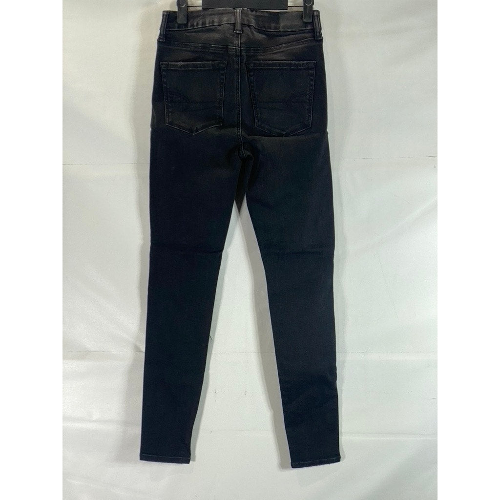 AMERICAN EAGLE Women's Black Distressed Skinny-Fit Denim Jean SZ 4/Regular