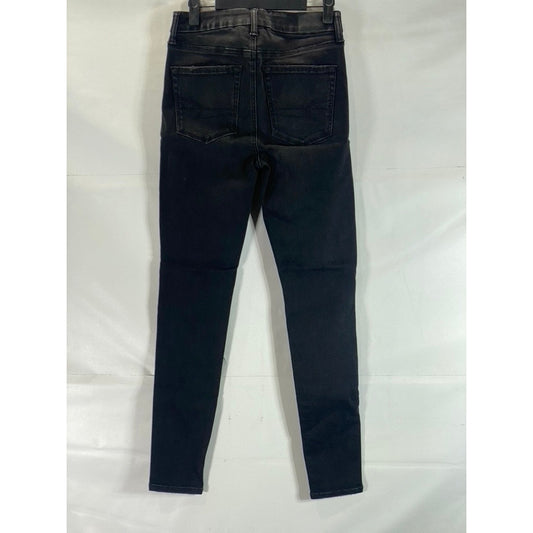 AMERICAN EAGLE Women's Black Distressed Skinny-Fit Denim Jean SZ 4/Regular