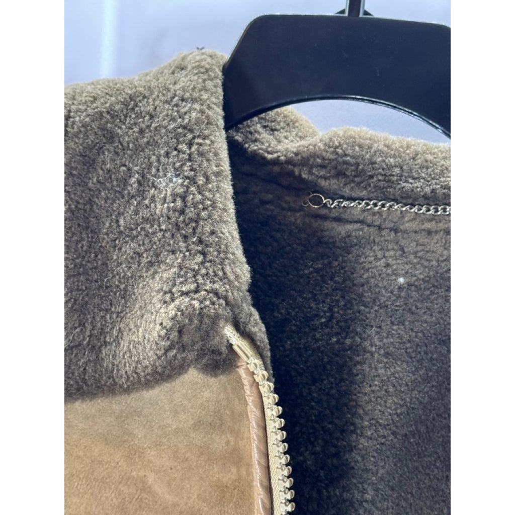 VINTAGE Women's Brown/Tan Shearling Leather Zip-Up Coat SZ M