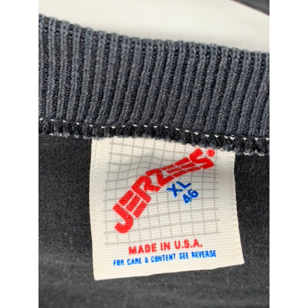 JERZEES Men's Black-Green Vintage V-Neck Strachan Storm Logo T-Shirt SZ XL