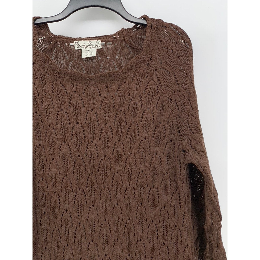 NOUVEAUX Women's Brown Crochet Knit 3/4 Sleeve Sweater Dress SZ XL