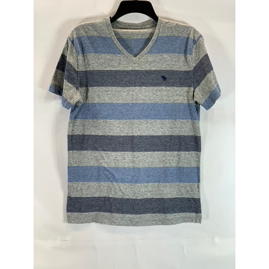 ABERCROMBIE & FITCH Men's Gray/Blue Striped V-Neck Short Sleeve Shirt SZ S