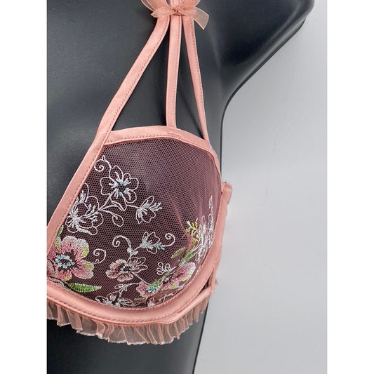 FOR LOVE & LEMONS Women's Pink Euphoria Embroidered Floral Underwire Bra SZ S