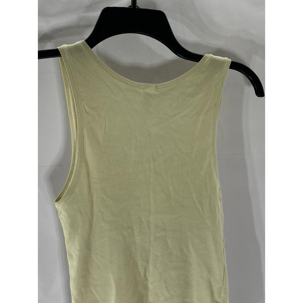 SKIMS Women's Beige Ribbed Scoop-Neck Cropped Tank Top SZ M