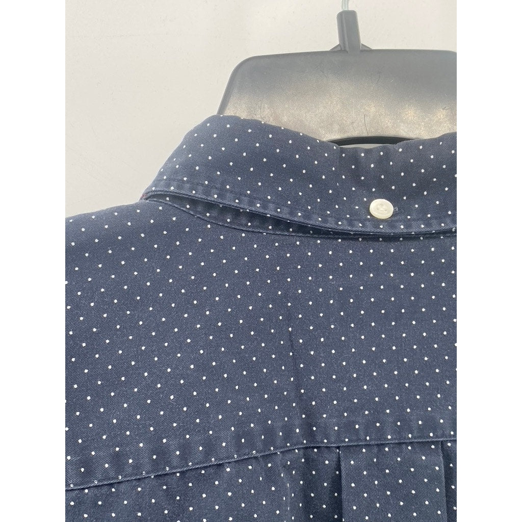 J.CREW Men's Navy Blue Micro Dot Regular-Fit Button-Up Long Sleeve Shirt SZ L