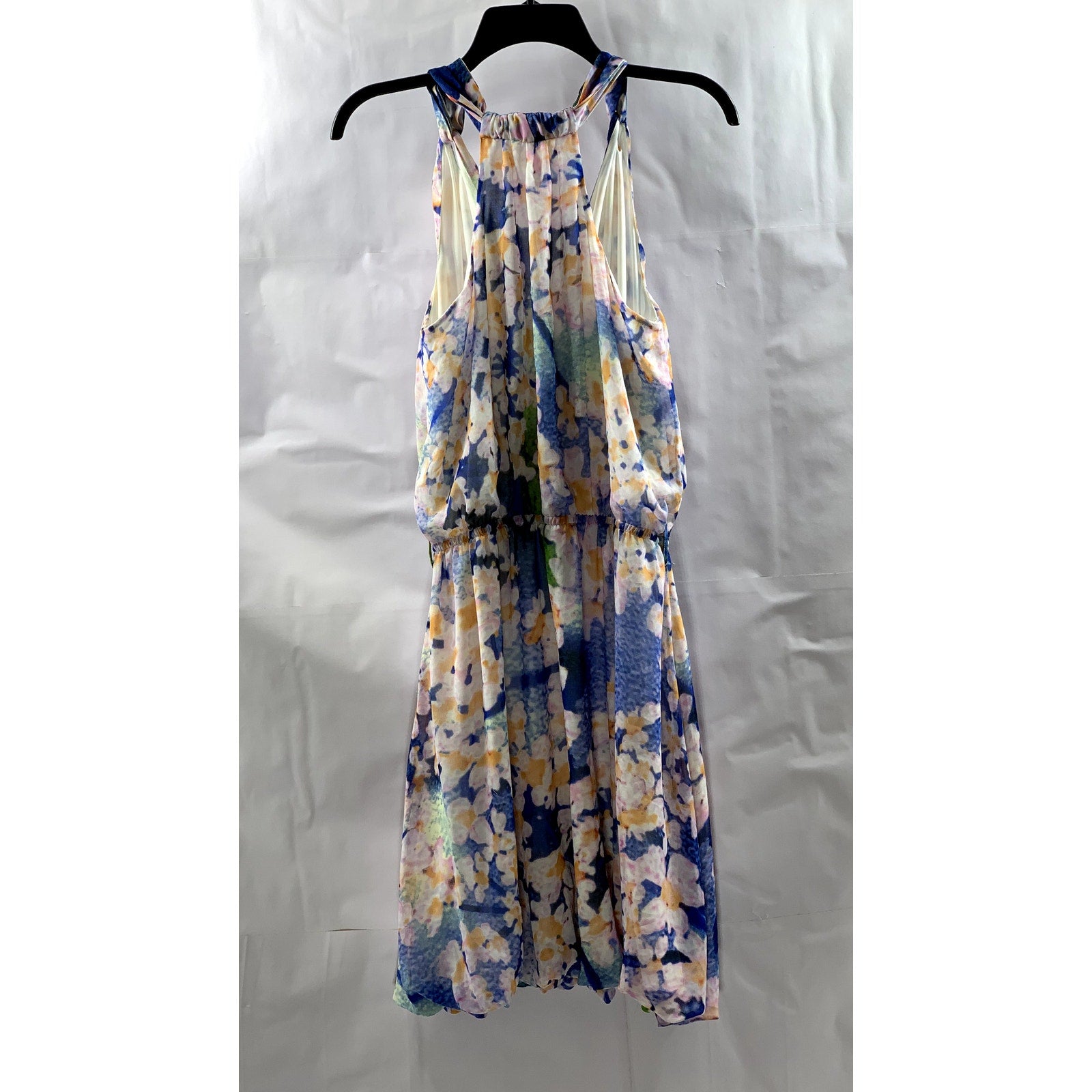 SHENDEL Women's Blue-Orange Floral Surplice Sleeveless Knee Length Dress SZ US10