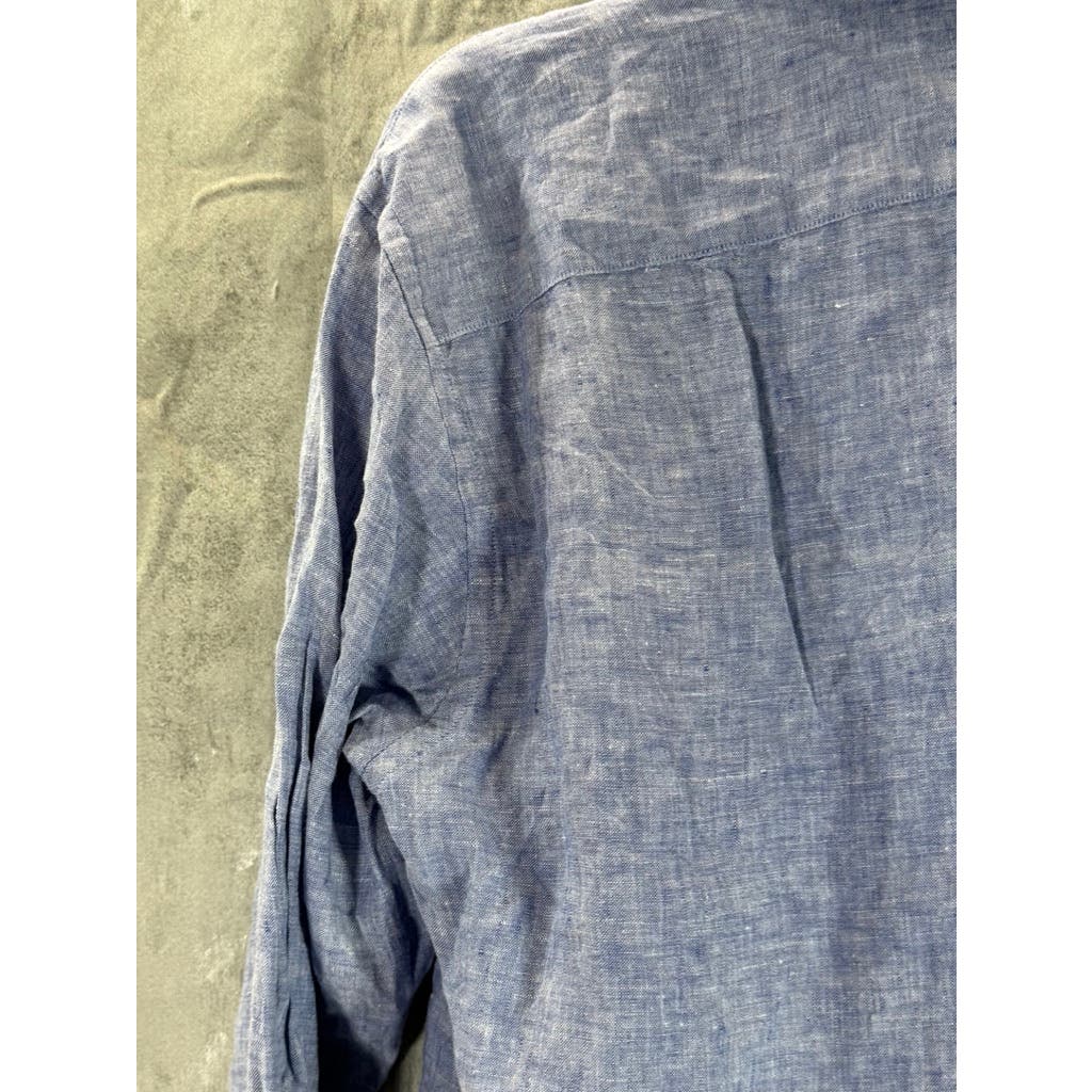 UNTUCKIT Men's Blue Linen Vin Santo Regular-Fit Button-Up Shirt SZ M