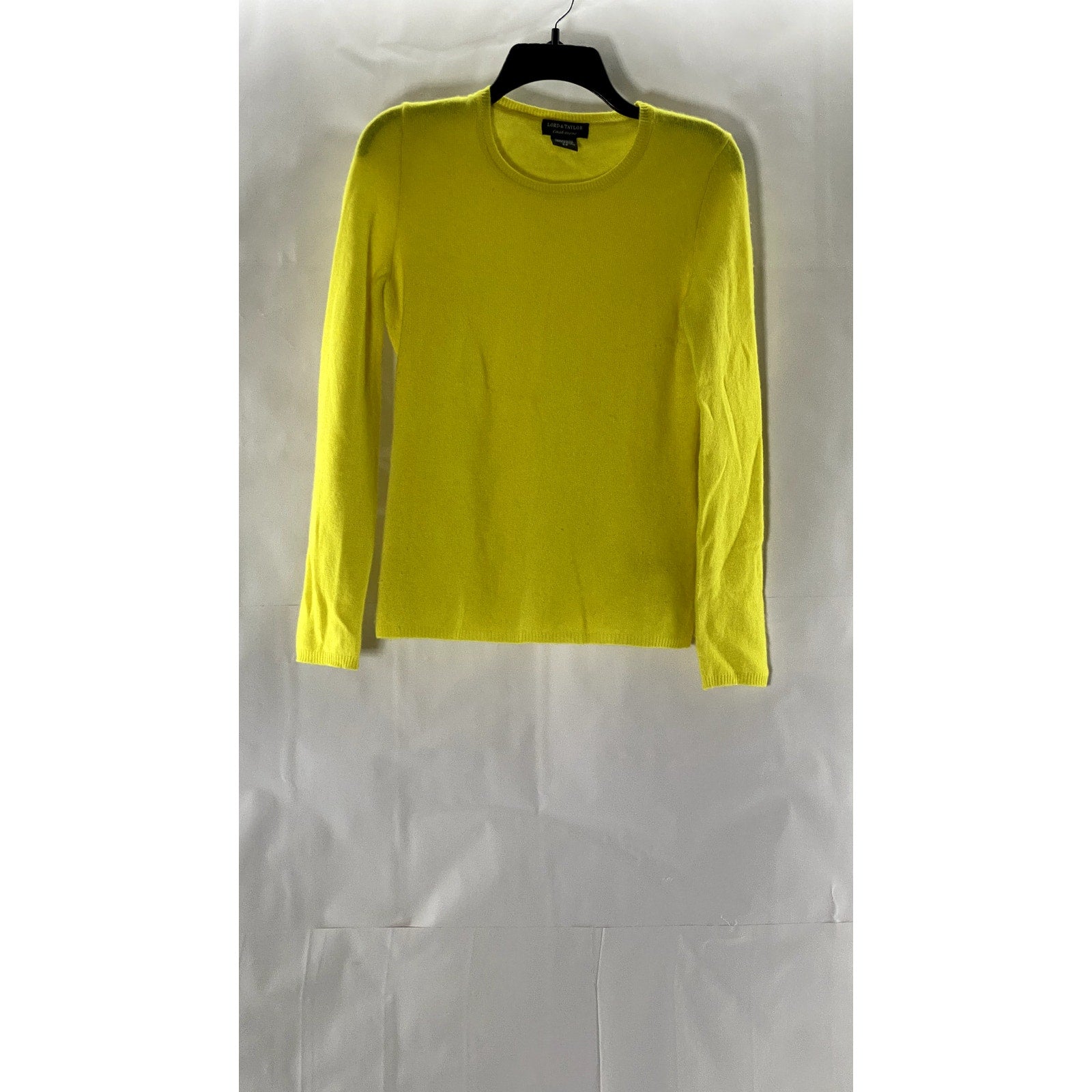 LORD & TAYLOR Women's Yellow Cashmere Crewneck Long Sleeve Pullover Sweater SZ S