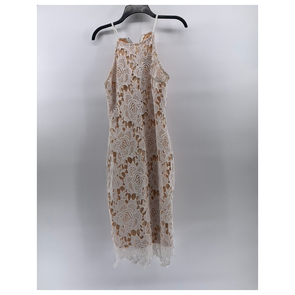 LULUS Women's Ivory High-Neck Lace Spaghetti Strap Mini Dress SZ M