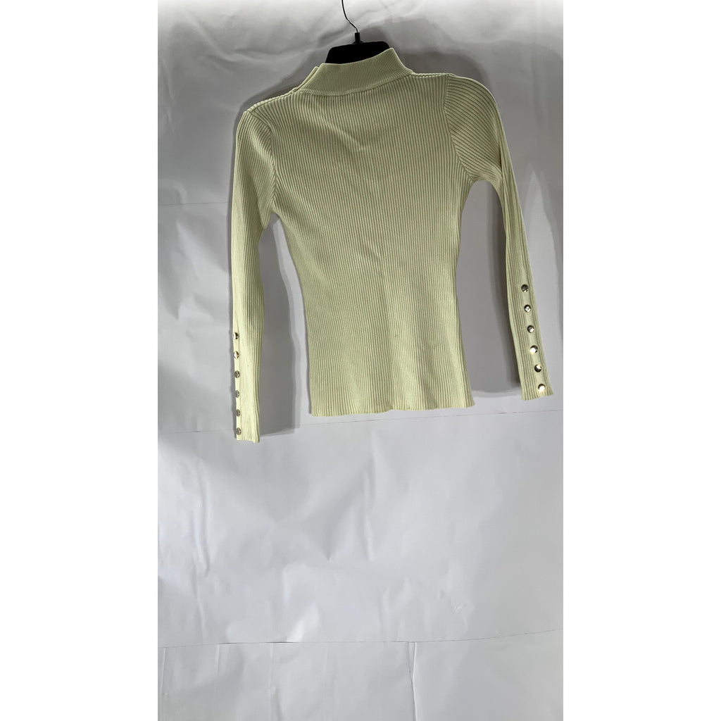 UNBRANDED Women’s Beige Ribbed Button Long Sleeve Turtleneck Top SZ XS