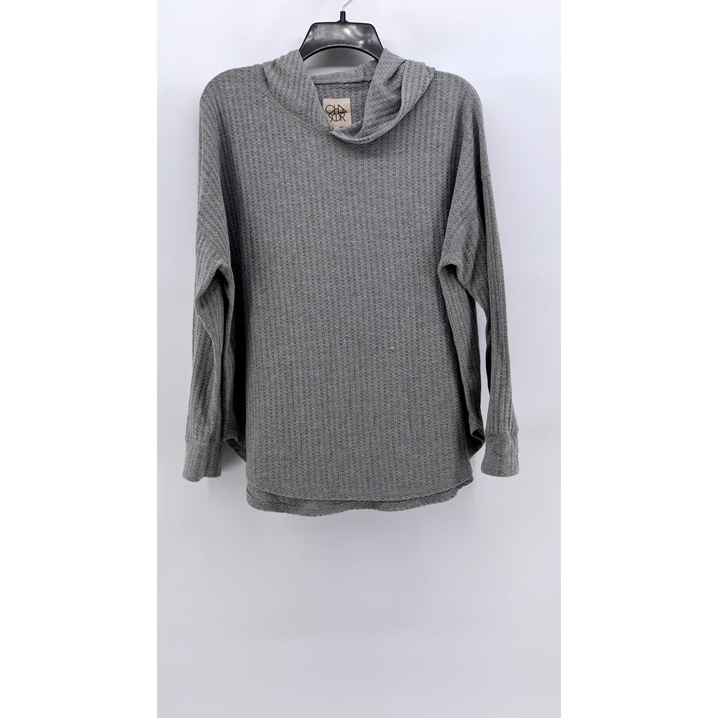 CHASER Women's Gray Waffle-Knit Hooded Lightweight Sweater Top SZ XL
