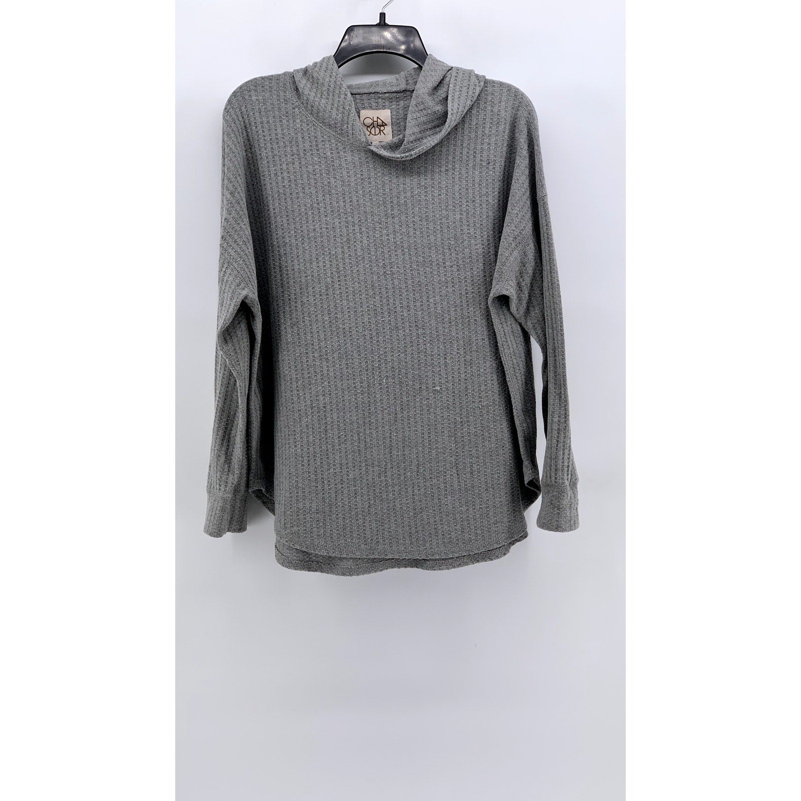 CHASER Women's Gray Waffle-Knit Hooded Lightweight Sweater Top SZ XL