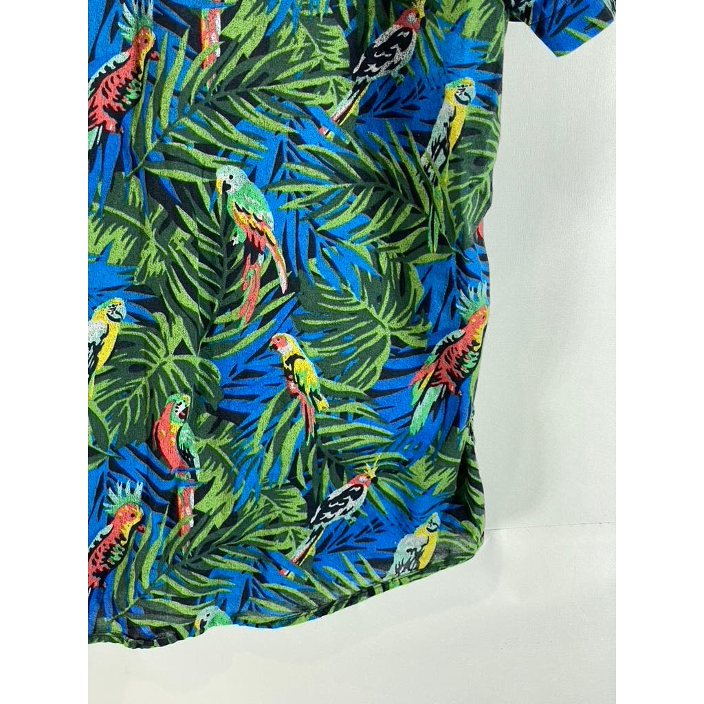 AMERICAN EAGLE OUTFITTERS Men's Green Tropical Parrot Button-Up Shirt SZ 2XL