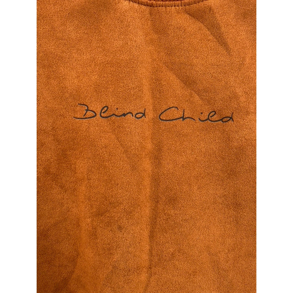 FASHION Women's Brown Blind Child Logo Soft Faux Suede Crewneck Sweatshirt SZ S