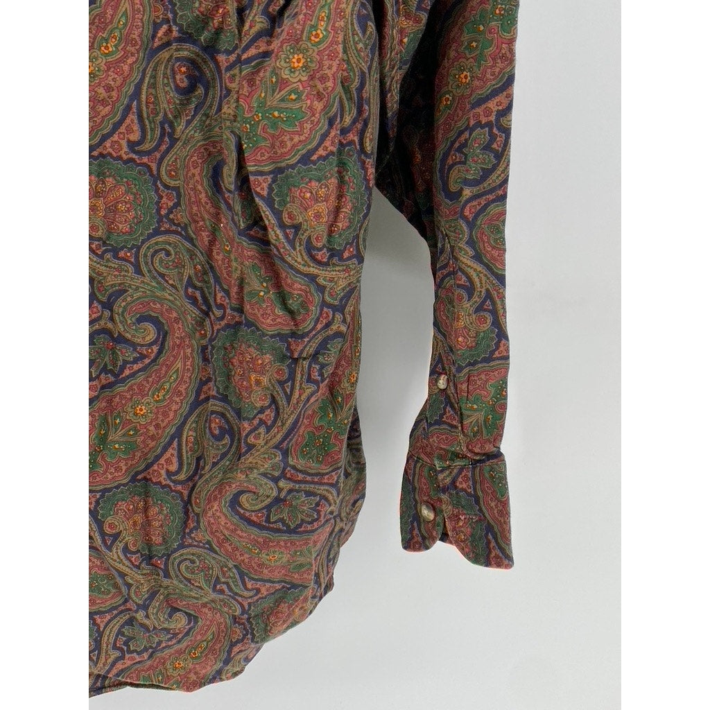 CLUBROOM Men's Vintage Paisley Pattern Collared Button-Up Shirt SZ L
