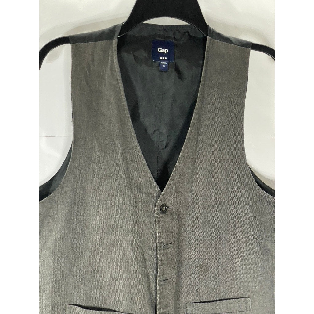 GAP Women's Gray Textured Five-Button V-Neck Sleeveless Suit Vest SZ M