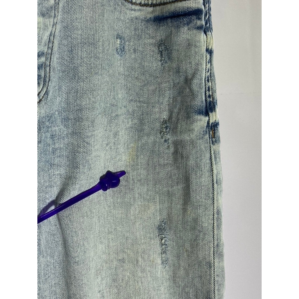 ZARA Men’s Light Blue Wash Denim Distressed Slim-Leg Button-Fly Jean SZ 32