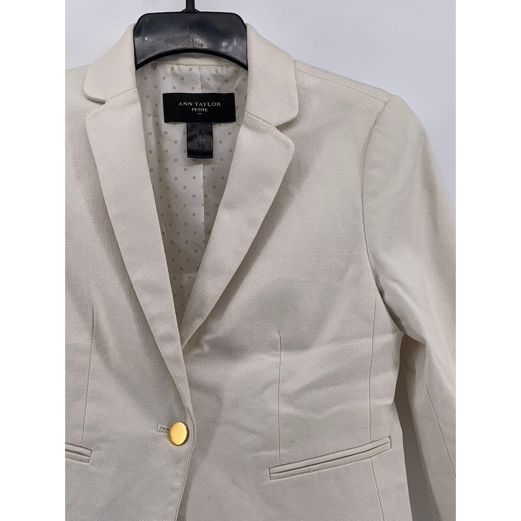 ANN TAYLOR Women's Petite Beige Textured Single Button Blazer SZ 4P