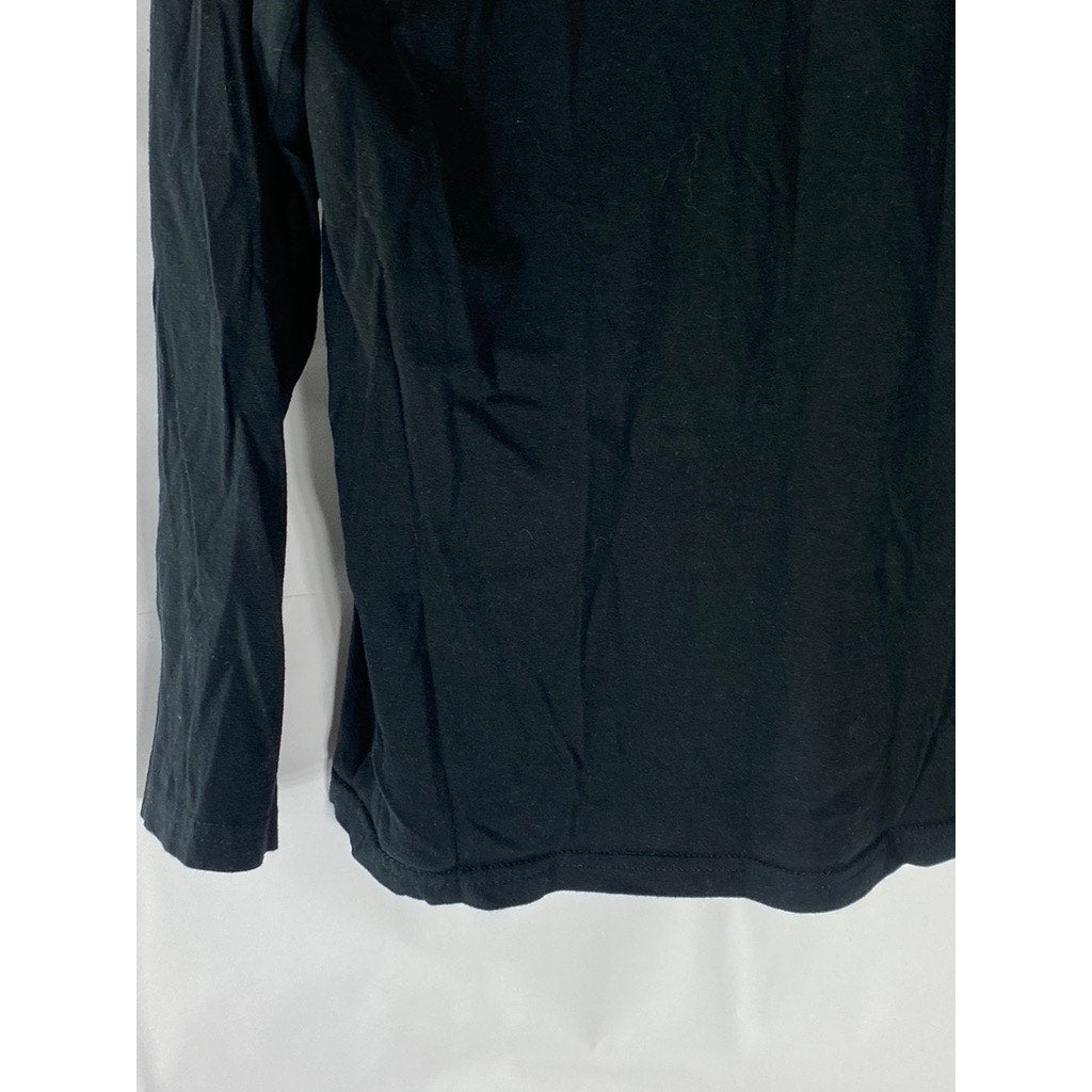 UNBRANDED Men’s Black-White Logo Crewneck Long Sleeve T-Shirt SZ M