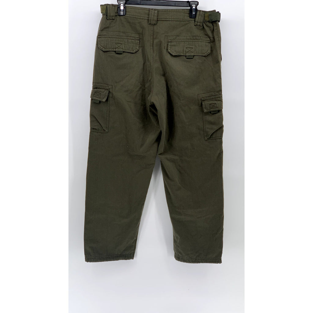 H-T COLLECTION Men's Olive Green Regular-Fit Straight-Leg Cargo Pants SZ M