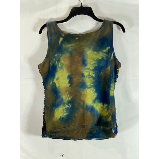 MEZON Women's Green Tie-Dye Textured Scoop-Neck Sleeveless Tank Top SZ M