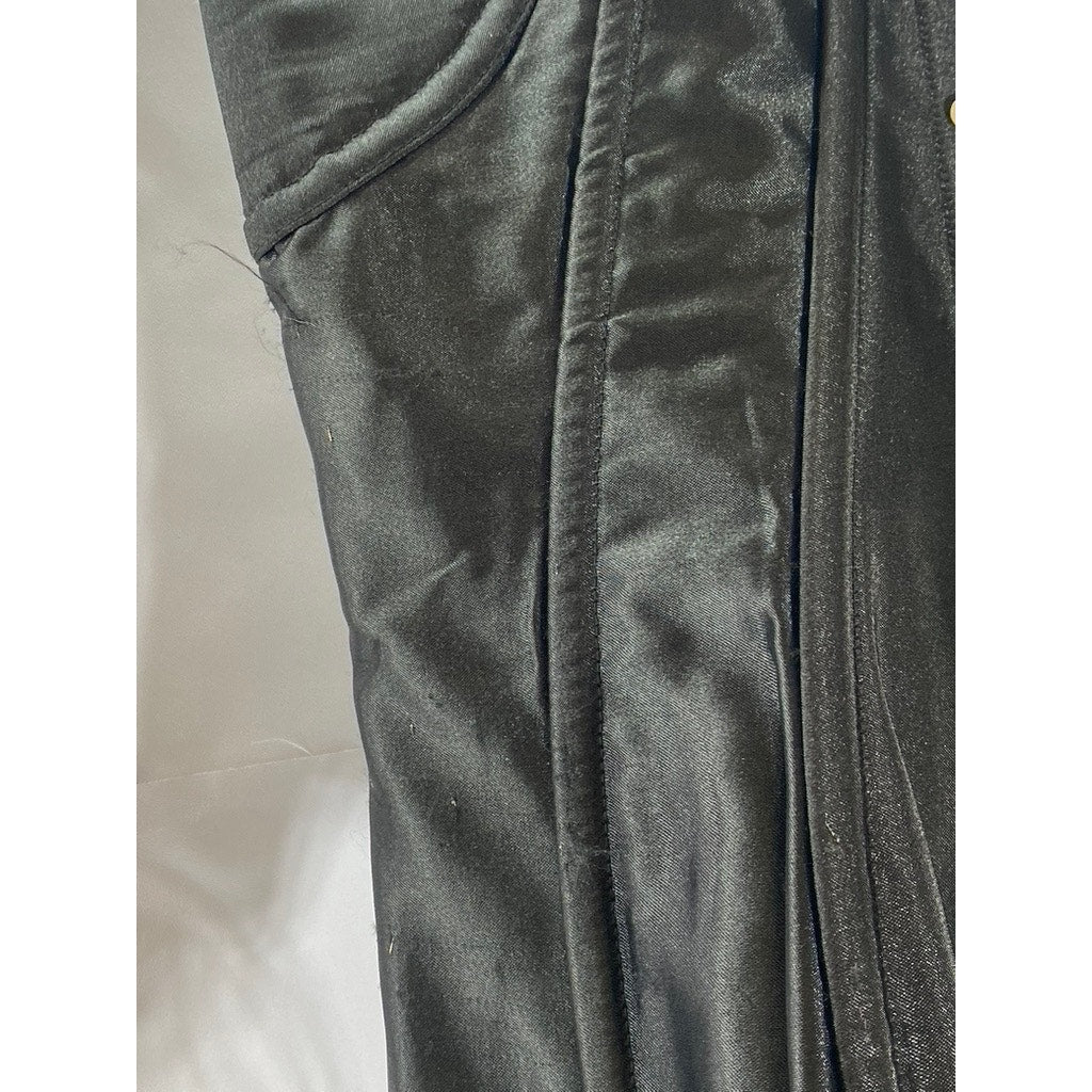 UNBRANDED Women's Black Satin Strapless Lace-Up Back Hook Front Corset Top SZ L