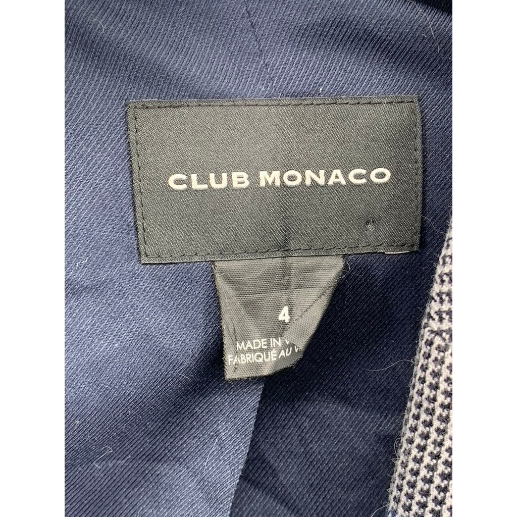 CLUB MONACO Women's Gray-Blue Houndstooth Plaid Print Single-Button Blazer SZ 4