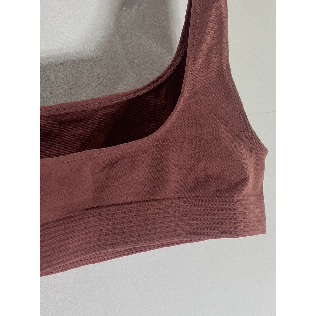 UNIQLO U Women's Pink Straight-Neck Ribbed-Hem Sport Bra SZ S