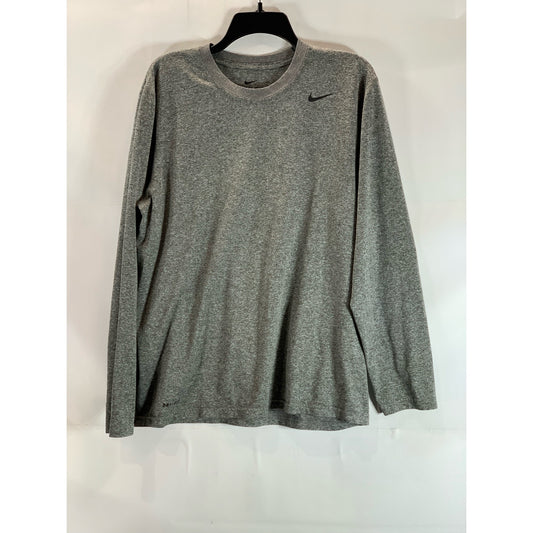 NIKE Men's Gray Swoosh logo Crewneck Dri-Fit Long Sleeve T-Shirt SZ L