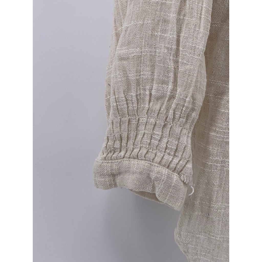 BROCHU WALKER Women's Beige V-Neck Long Sleeve Cotton-Linen Top SZ XS