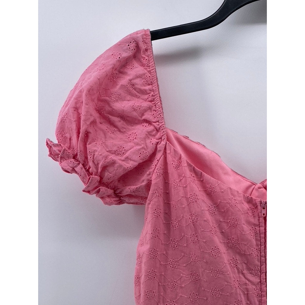 B.DARLIN Women's Bubblegum Pink Puff-Short Sleeve Ruffle Mini Dress SZ 11/12