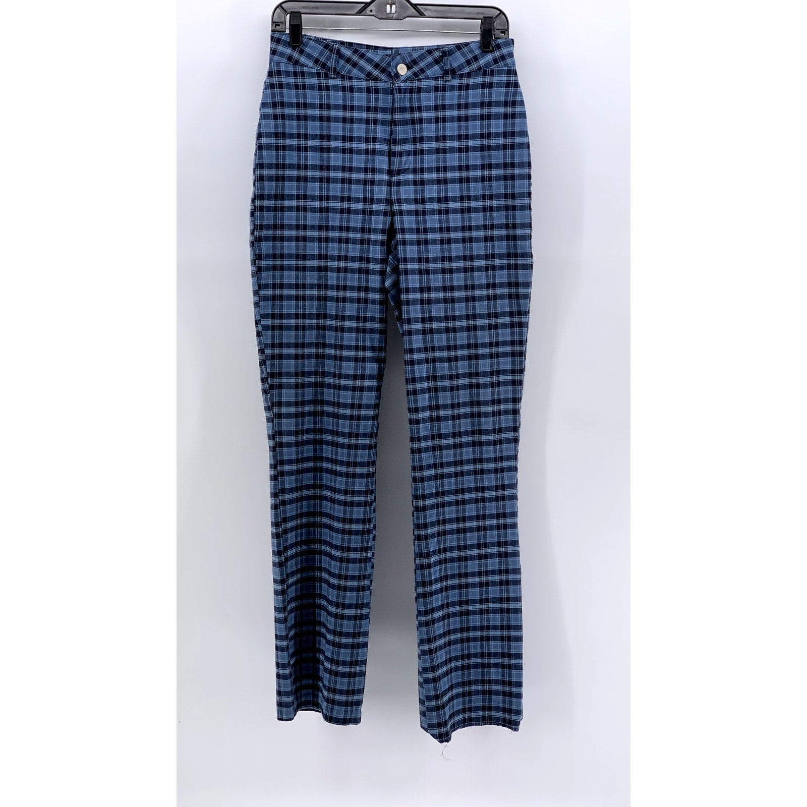 BLUE ASPHALT Women's Vintage Blue Plaid Straight-Leg Pants SZ M
