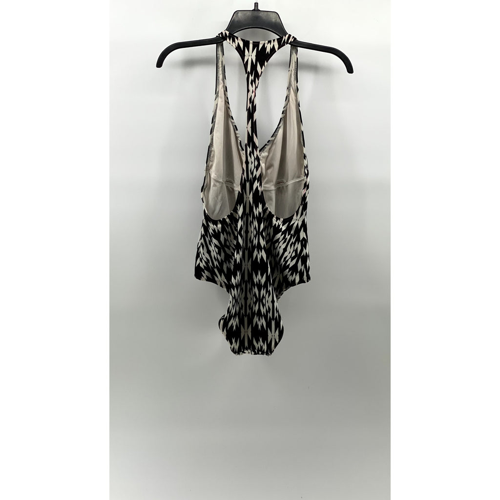 VICTORIA SECRET Women's Black-White Half-Zip Racer-Back One-Piece Swimsuit SZ M