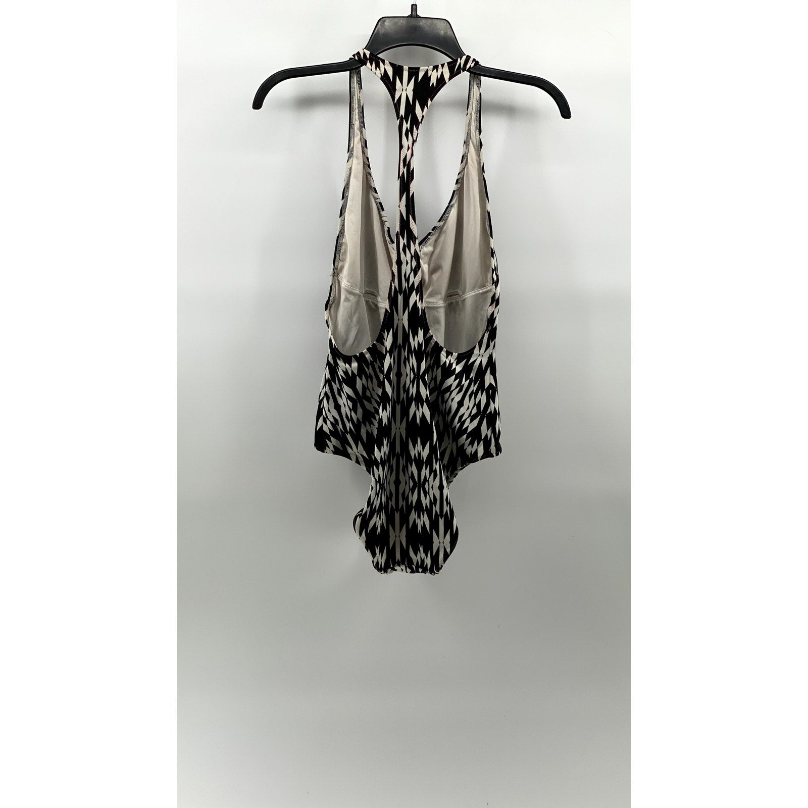 VICTORIA SECRET Women's Black-White Half-Zip Racer-Back One-Piece Swimsuit SZ M