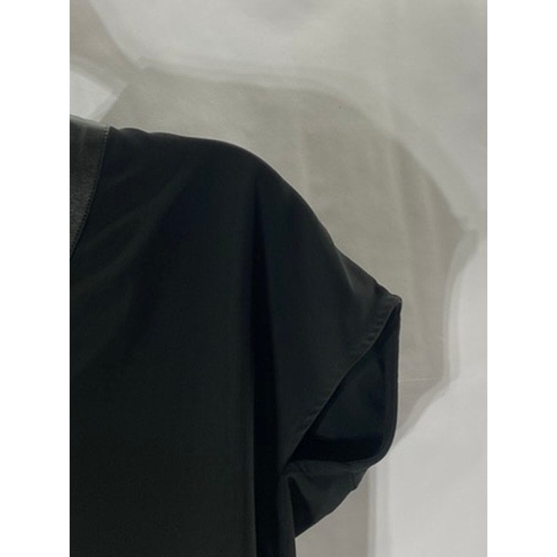 CALVIN KLEIN Women's Black Faux Leather Trim V-Neck Shift Round-Hem Dress SZ 6