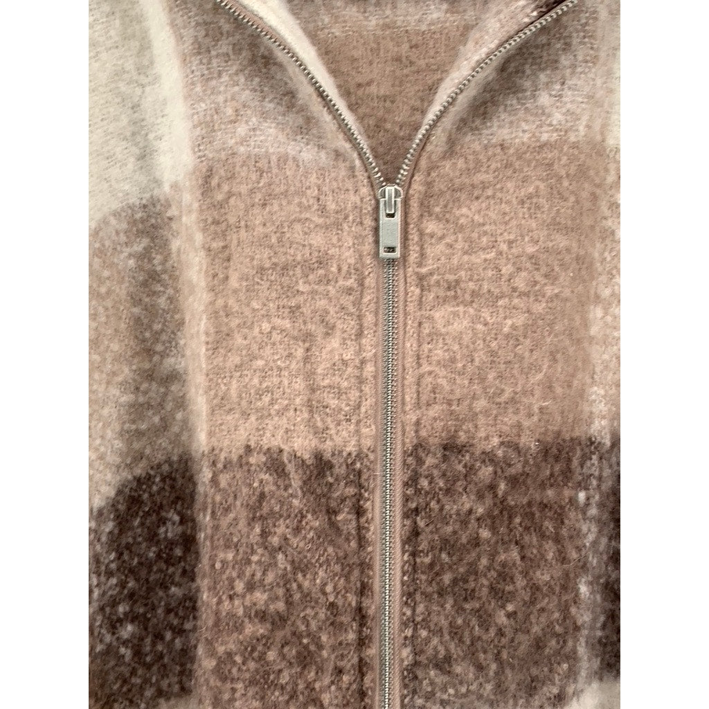 Brown Striped Zip-up Poncho Style Cover-up SZ XL